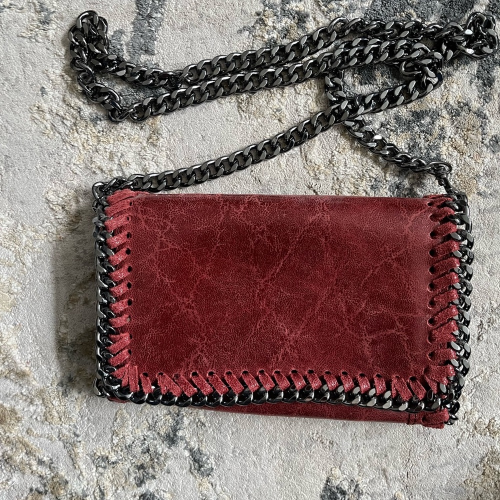 Red leather purse with chain